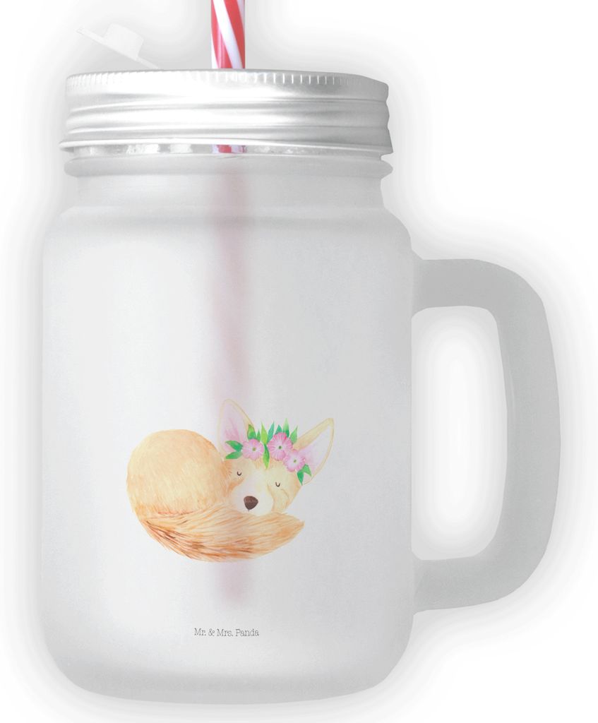 Mr. & Mrs. Panda Glas Wüstenfuchs Blumen - Transparent - Geschenk, Blumenkranz, Mit Schraubdeckel, Afrika, Wüste, Für Smoothies, Strohhalmglas, ...