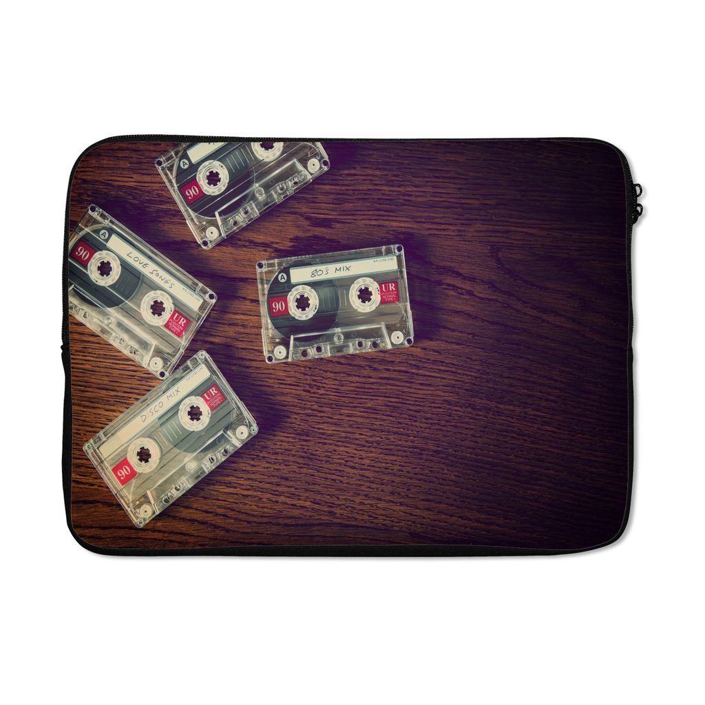 MuchoWow Laptop Hülle 13 Zoll Kassette - Holz - Vintage Laptoptasche - Laptophülle - Sleeve - Rundumschutz