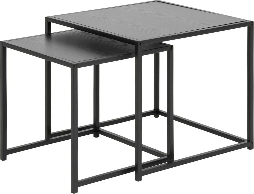 Set table basse Seaford noir structure métal et plateau bois 50cm