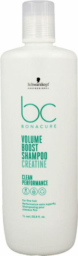 A white bottle of Schwarzkopf Professional BC Bonacure Volume Boost Shampoo Creatine.