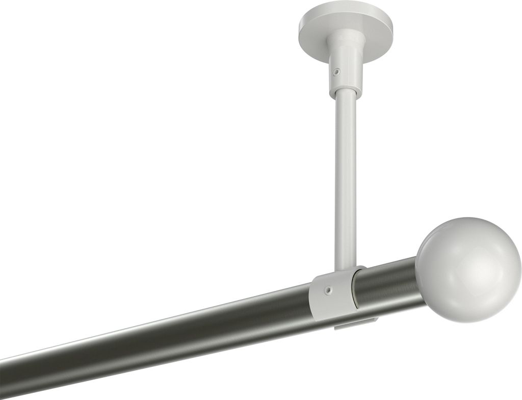 Interdeco Gardinenstange / Vorhangstange Edelstahl-Optik / Weiß, Typ Sonette Luino (Kugel) ohne Ringe, Deckenmontage, 20 mm Ø 1-läufig, 540 cm