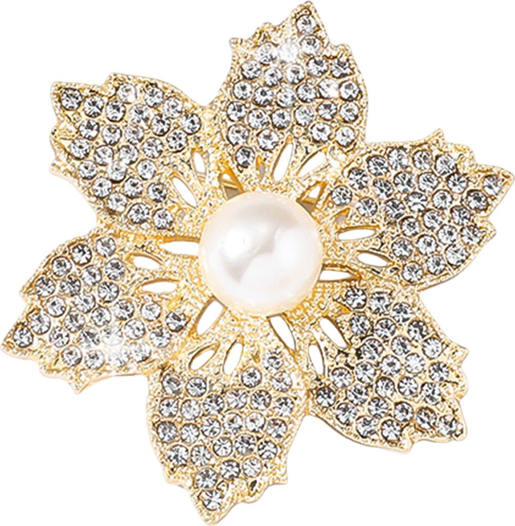 Brosche für Damen, Bauhinia-Form, Strass, Kunstperle, ausgehöhlt, rutschfest, für Tasche, Mantel, Kragen, Hut, Schal, Dekoration, Kleidungsnadel...