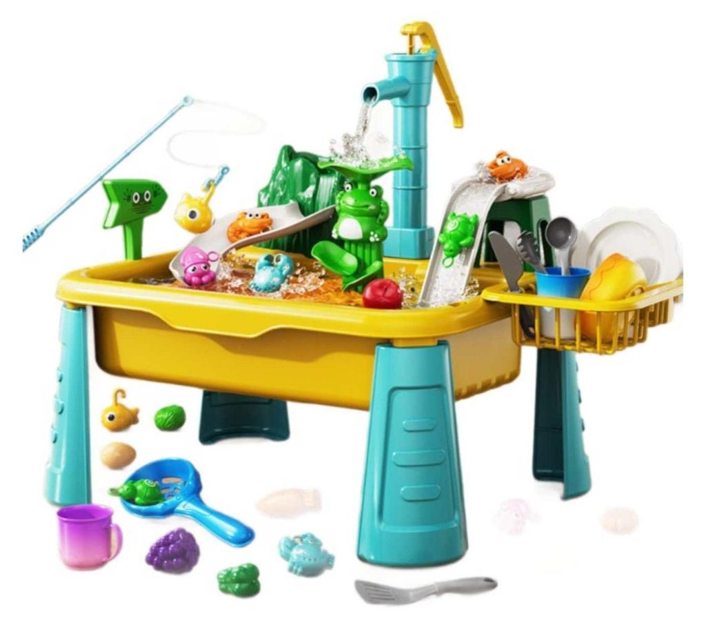Zimilo Kinder Spielzeug Elektrische Spülmaschine Angelspiel Küche Set, Simulation, Wasserspiel, Pädagogisch, Geschenk, Interaktives Spielzeug, Gelb