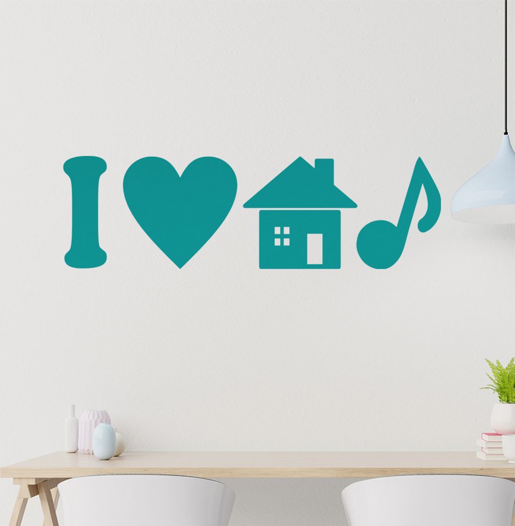 I love housemusic Note Wandtattoo in 6 Größen - Wandaufkleber Wall Sticker - Dekoration, Küche, Wohnzimmer, Schlafzimmer, Badezimmer