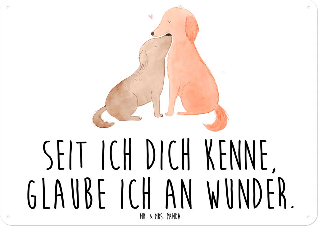 Mr. & Mrs. Panda tafel Hunde Liebe DIN A6 - Weiß - Geschenk, Türschild, Optimitisch, Herz, Vertrauen, Wandbild, Retro Blechschild, Hunderasse, Sc...