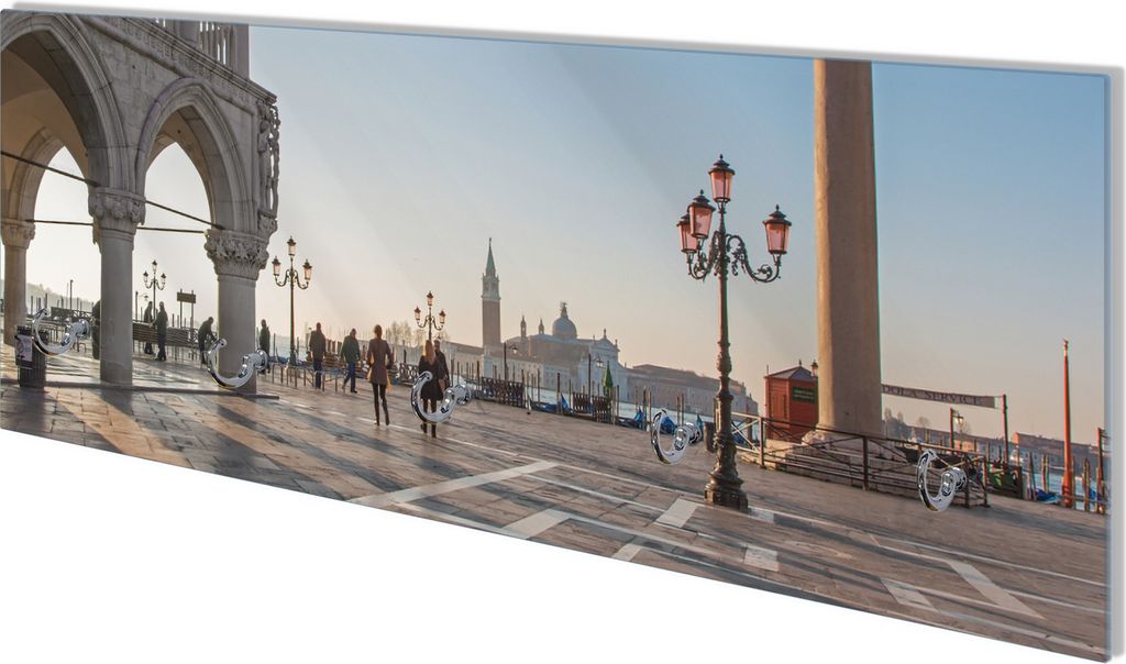 Wallario Flurgarderobe Wandgarderobe aus Glas, mit 5 Haken, Größe 80 x 30 cm, Motiv Venedig - Dogenpalast, Markusplatz und San Giorgio Maggiore I