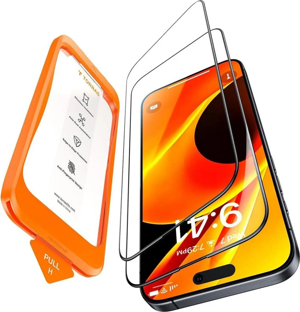 Set di protezione in vetro blindato a schermo intero per iPhone 15 Pro di TORRAS