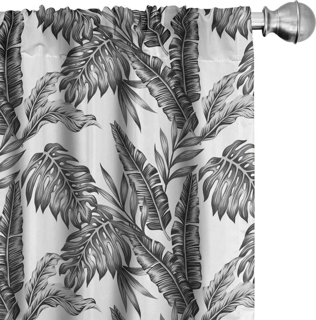 ABAKUHAUS Urwald Vorhänge, Gardinen, Monochrom-tropische Pflanzen-Palme Monstera-Bananen-Blatt-Insel-Natur-Thema, 2 Stück 75 x 225 cm, Schwarz We...