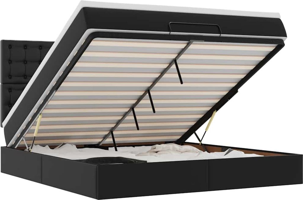 vidaXL Ottoman-Bett mit Matratze & LEDs Schwarz 180x200 cm Kunstleder