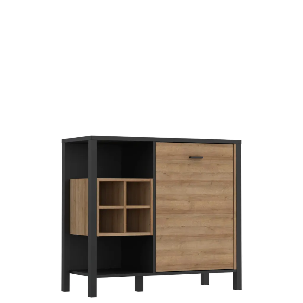 Buffet bas/Commode industrielle HIGH ROCK Noir - Chêne - 93 x 85 cm