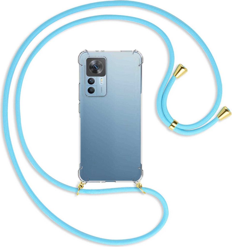 Handykette Backcover-Schutzhülle mit Band (Metall goldfarben) für Xiaomi 12T (6.67'' FC) - himmelblau