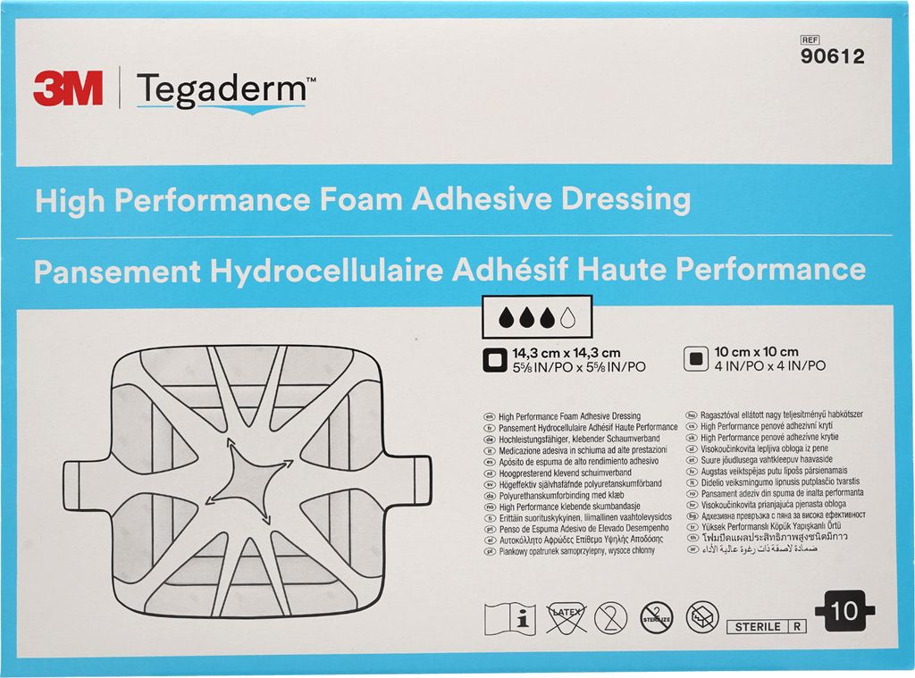 3M Tegaderm Foam Adhesive,Wundauflage 10 cm x 10 cm, Verbandgröße: 14,3 cm x 14,3 cm | Packung (10 Stück)