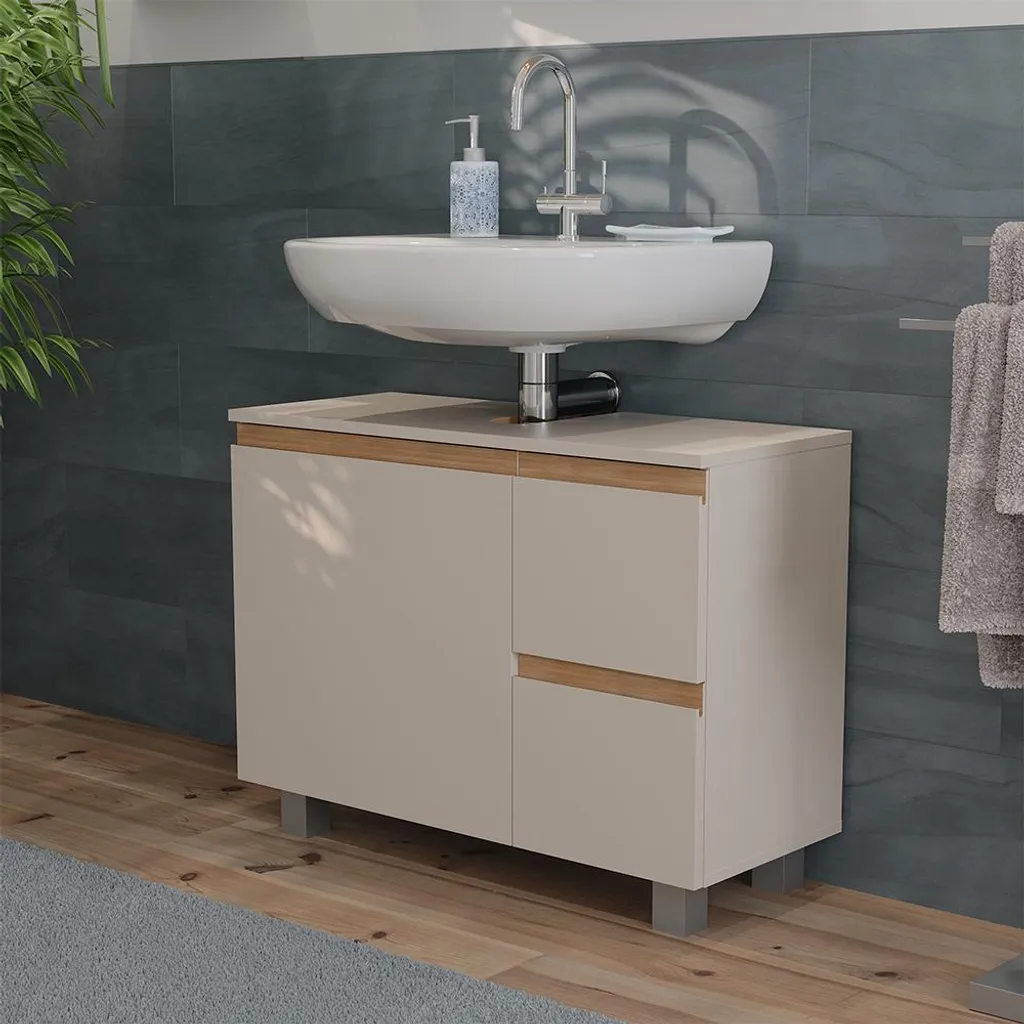 Meuble sous vasque Vicco J-Shape Cachemire 80cm Model 59612 avec 2 tiroirs