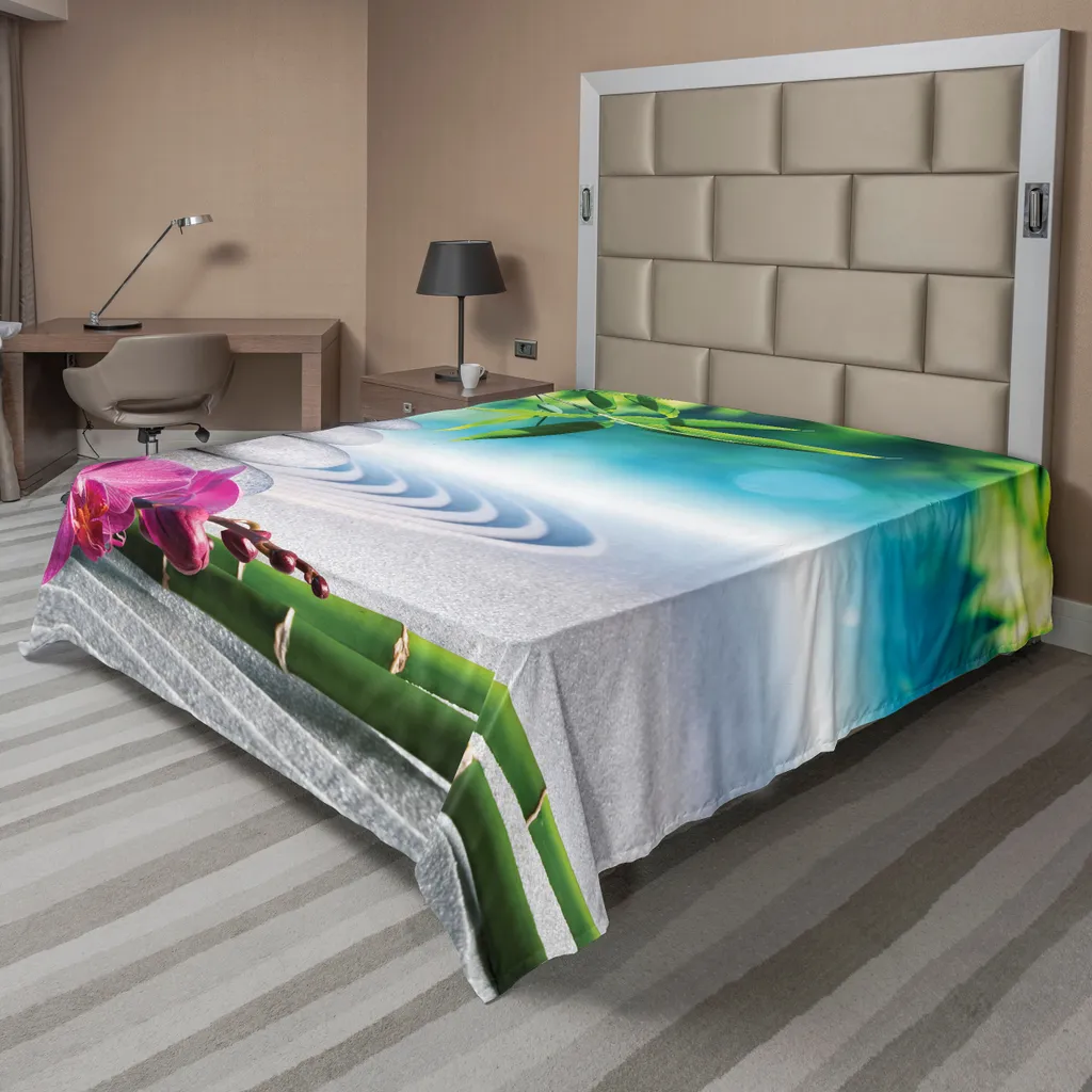 Drap de lit Spa Orchid 260x228 cm ABAKUHAUS Vert et Fuchsia en Tissu Doux