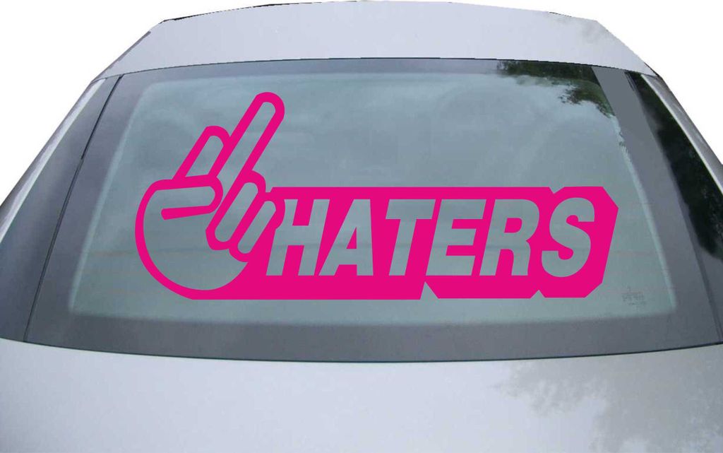 Indigos UG - Aufkleber Heckscheibe & Motorklappe DE2119 - pink - 600x257 mm - Haters - Auto Scheiben Fenster Heckklappe Tuning Racing JDM - Die cut
