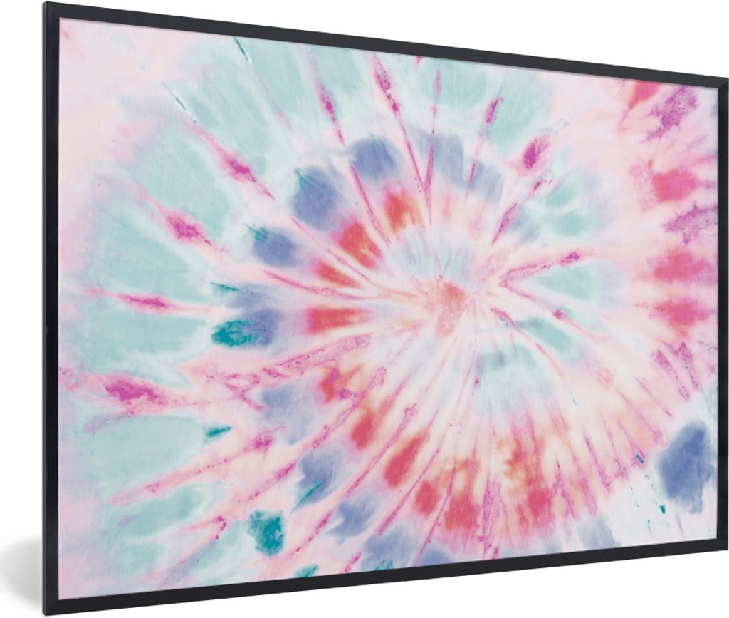 MuchoWow Gerahmtes Poster Krawattenfärbung - Muster - Blau 90x60 cm - Poster mit Schwarzem Bilderrahmen Wandposter Rahmen Foto Bilder - Fotorahm...