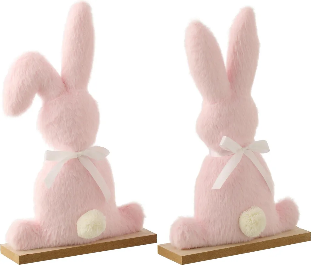 J-Line Lapins en Polyester Rose Clair Moyen Assortis Lot de 2 Déco