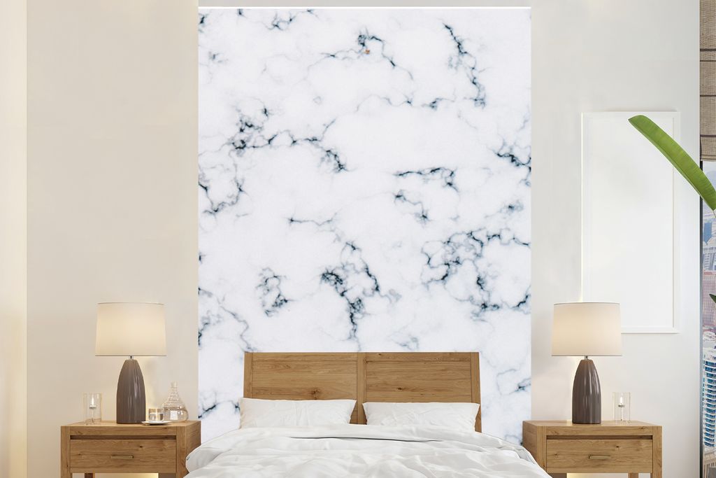 MuchoWow Fototapete für Wohnzimmer oder Schlafzimmer Wandtapete Vinyl Motivtapete Marmor - Schwarz - Weiß - Muster - 195x300 cm - Das Hintergru...