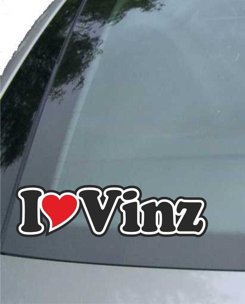 INDIGOS UG - Aufkleber / Autoaufkleber I Love Heart - Ich liebe mit Herz 15 cm - I LOVE Vinz - Auto LKW Truck - Sticker mit Namen vom Mann Frau Kind