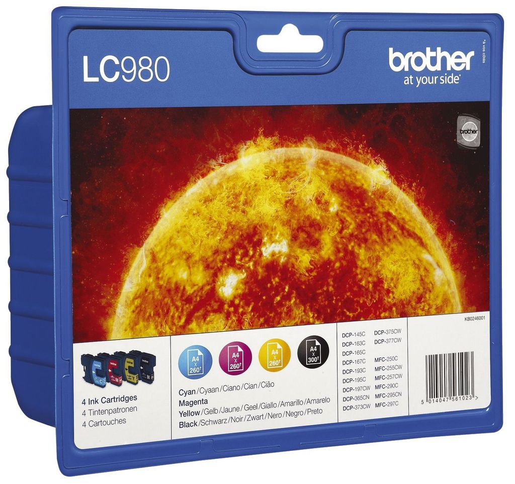 Brother LC980VALBP - 4 balení - černá, žlutá, azurová, Obrázek produktu 