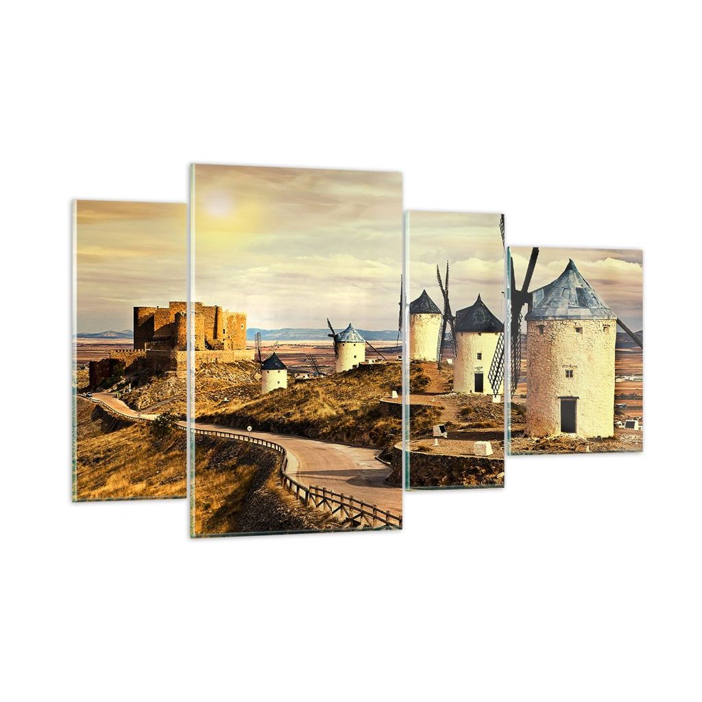 Bilder auf glas - Windmühle andalusien landschaft - 120x70cm - Glasbilder - Wandbilder - Kunstdruck - zum Aufhängen bereit - Wanddekoration aus G...