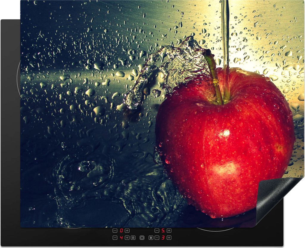KitchenYeah Herdabdeckplatte Apfel - Rot - Wasser , 65x52cm, Küche Deko, Ceranfeld Herdabdeckung, Abdeckplatte fùr Kochfeld