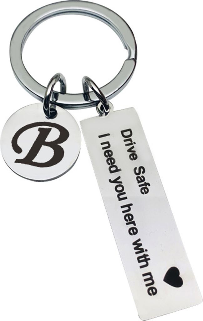 Schlüsselhalter mit Buchstabenmuster, Vatertagsgeschenke, Edelstahl, sicherer Schlüsselanhänger für Zuhause-B