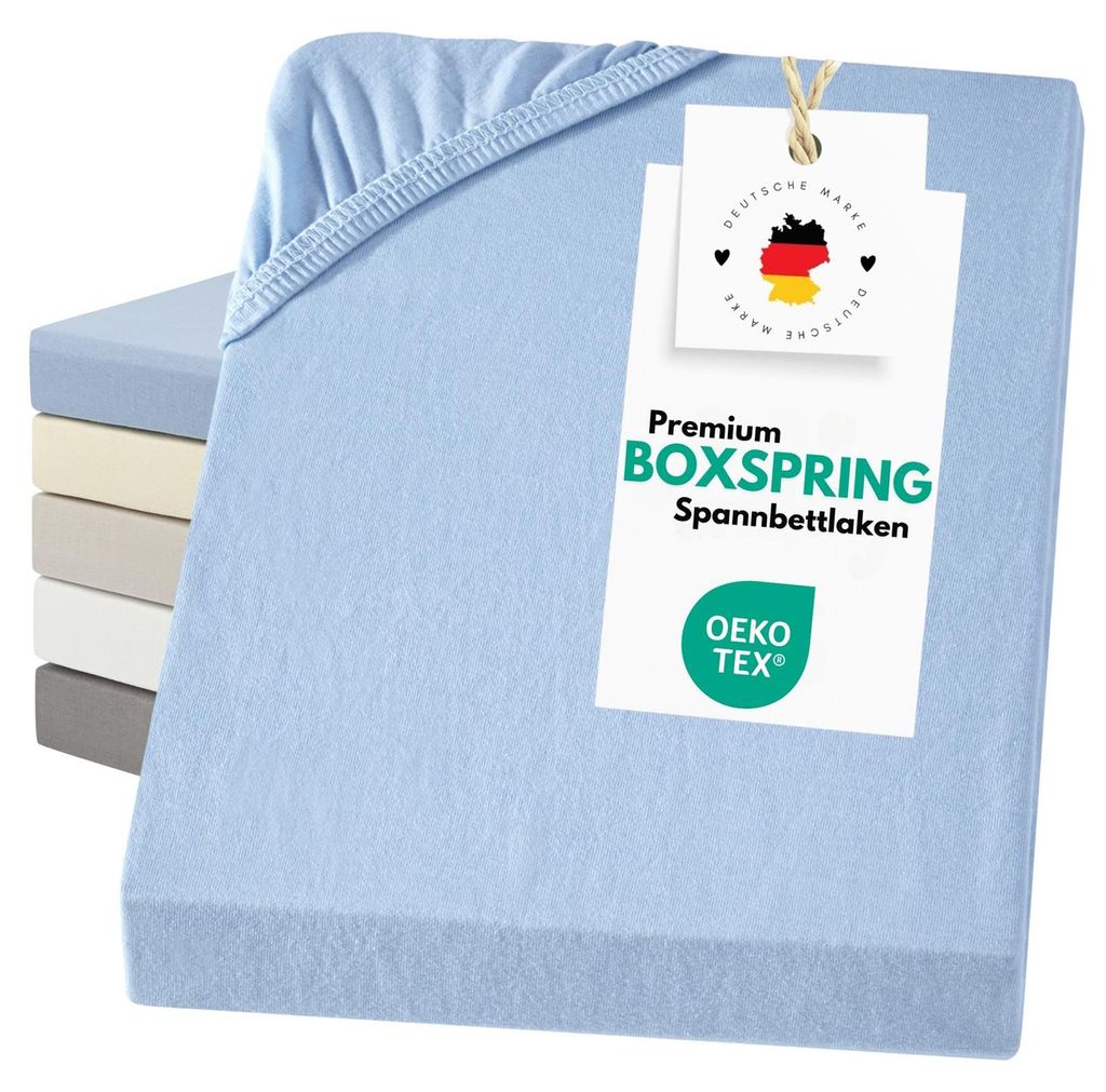 Jersey Bettlaken Boxspring / Wasserbett aus 100% Baumwolle Hellblau 180-200 x 200 cm