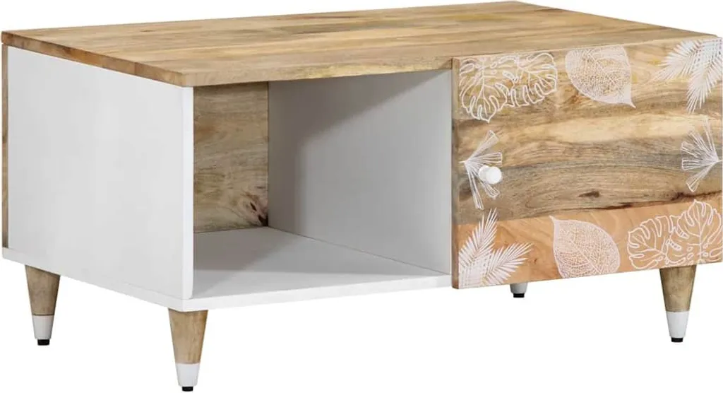 Tavolino Minimalista 80x50x40 in Legno di Mango Massiccio Naturale
