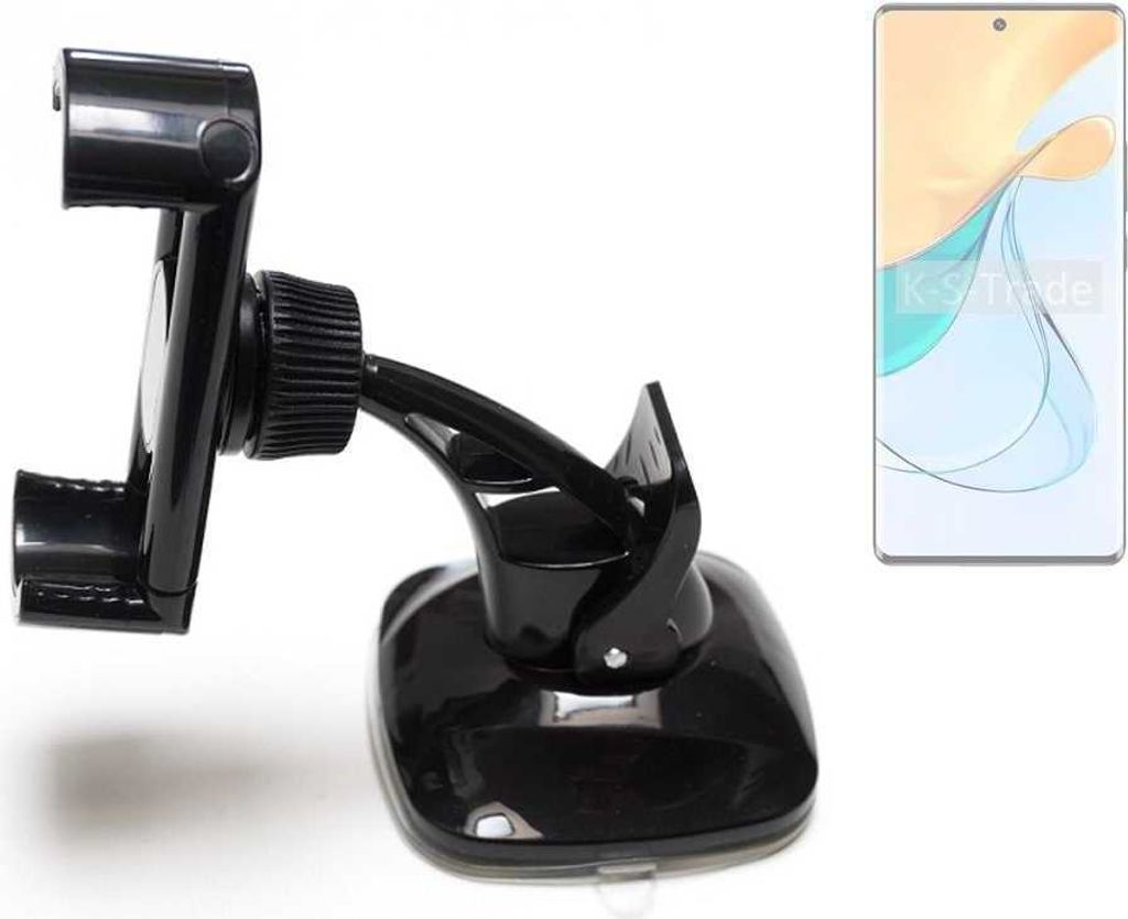 K-S-Trade kompakte Handy-Halterung Windschutzscheibe kompatibel mit ZTE Blade V50 5G Armaturenbrett schwarz Autohalterung KFZ Halter