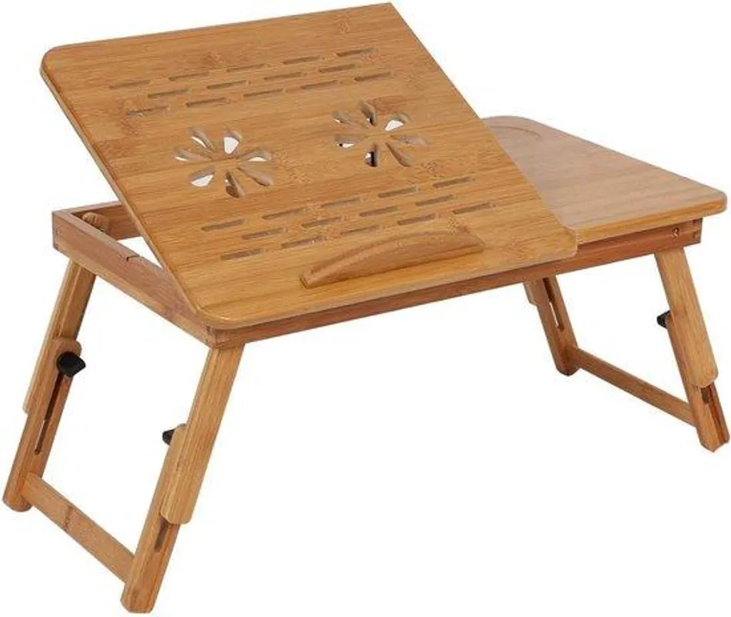 Bureau PC ergonomique bambou réglable en hauteur et inclinaison avec tiroir