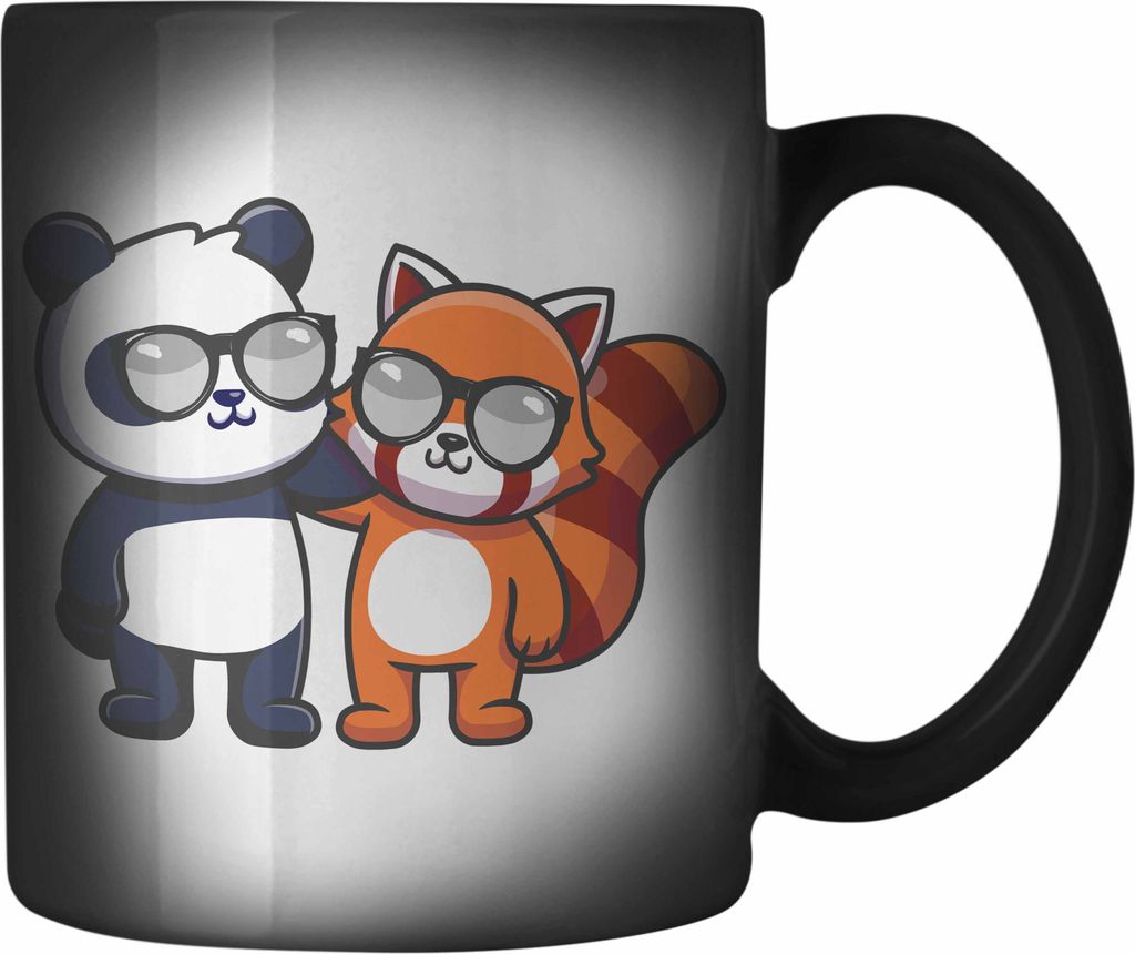 Trendation - Freunde Roter Panda Farbwechsel Zauber-Tasse Musik Kinder Geschenkidee für Jungs Mädchen Lustige Grafik (Schwarz)