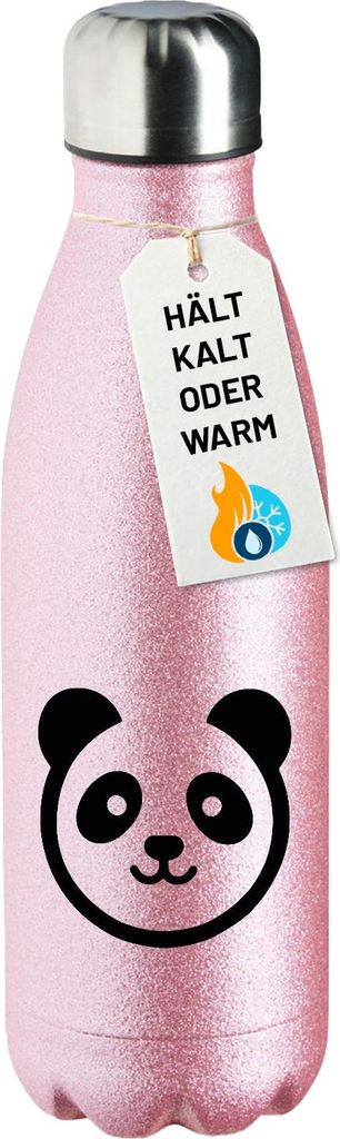 Huuraa Trinkflasche Panda Kopf Silhouette 500ml Pink Edelstahl Wasserflasche Trinkflasche Geschenkidee