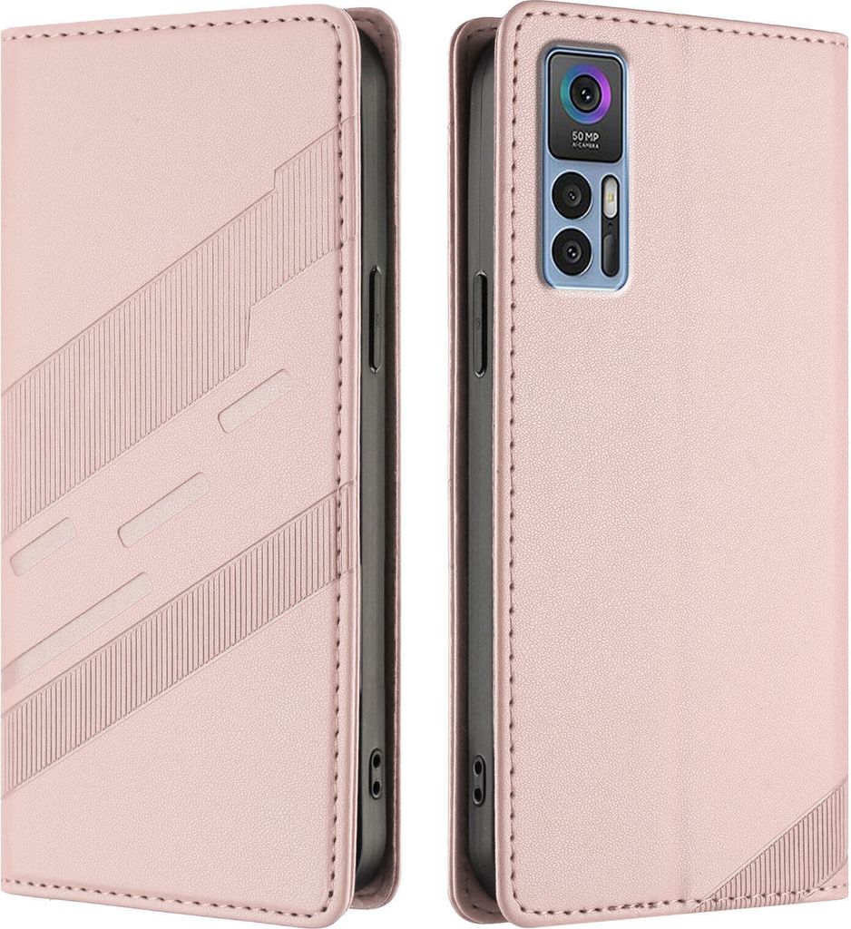 Hülle für TCL 30/TCL 30 5G/TCL 30+, Kunstleder Brieftaschen Handyhülle mit Kartenfach und Standfunktion Pink
