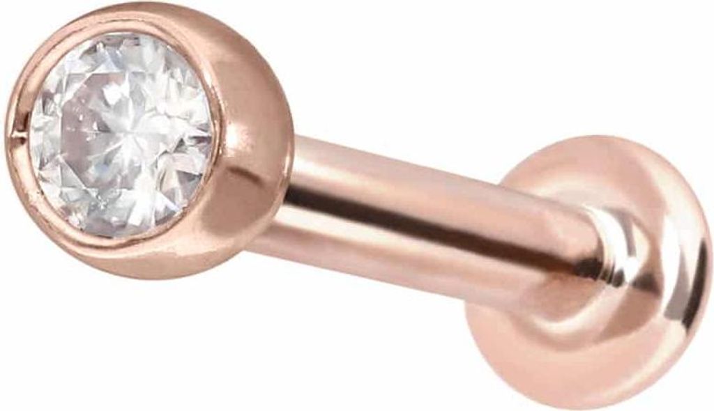 Ohrpiercing, Nasenpiercing 14 Karat Gold Labret mit Innengewinde MOISSANIT RoséGold Stablänge: 5mm | Stabstärke: 1,2mm | Kristallgröße: 2,5mm