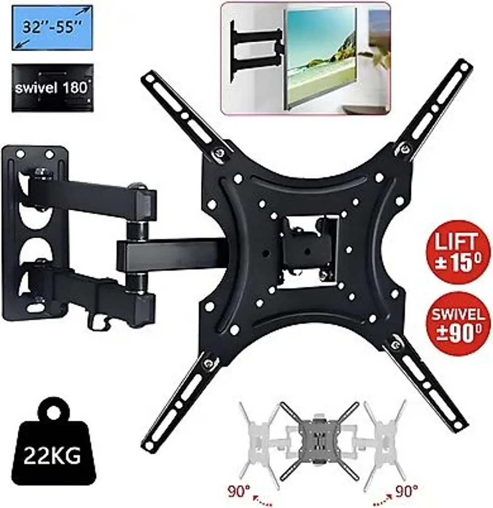 Support mural pour TV pivotant 180° polyvalent pour salon et chambre noir