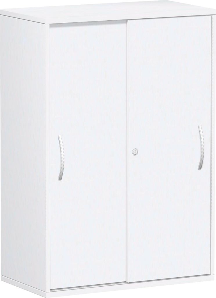 Geramöbel Schiebetürenschrank Oberboden 25 mm, mit Standfüßen, abschließbar, 800x425x1182, Weiß/Weiß, S-383502-WW