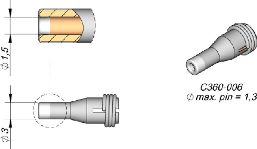 JBC Entlötspitze Serie C360, C360006/Ø 1,5 mm, Außen-Ø 3,0 mm, Pincleaning C360006