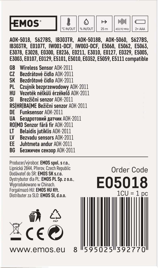 Bezdrôtové čidlo pre meteostanicu AOK-5018B a ďalšie 70885 Obrázok produktu 7
