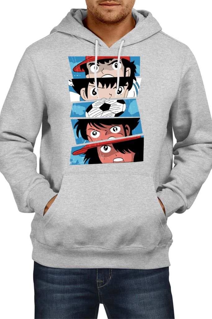 Herren Kapuzenpullover Japan Animation Manga Anime Comics Captain Tsubasa 02 Goal, Man L / Grau