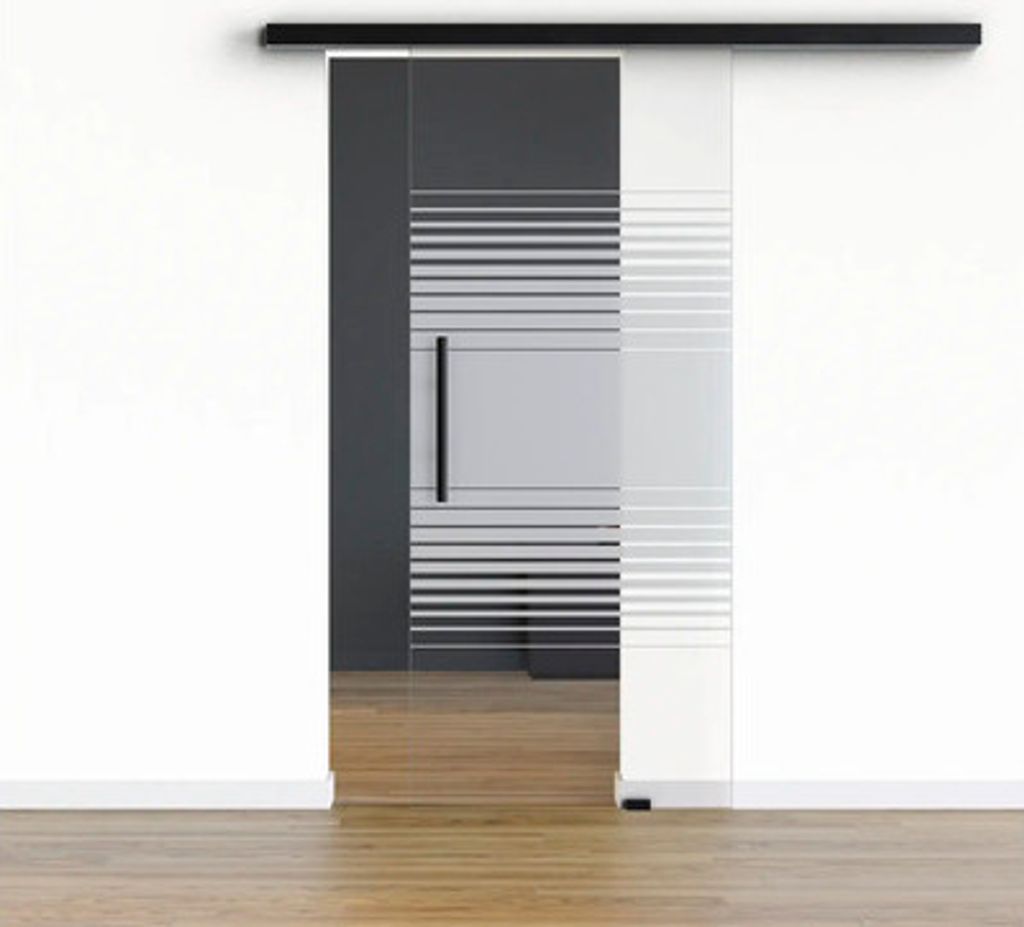 Pertura Glasschiebetür Komplettset Glera Strata 900x2175 mm inkl.Beschlag Selir Aluminium schwarz,Stangengriff