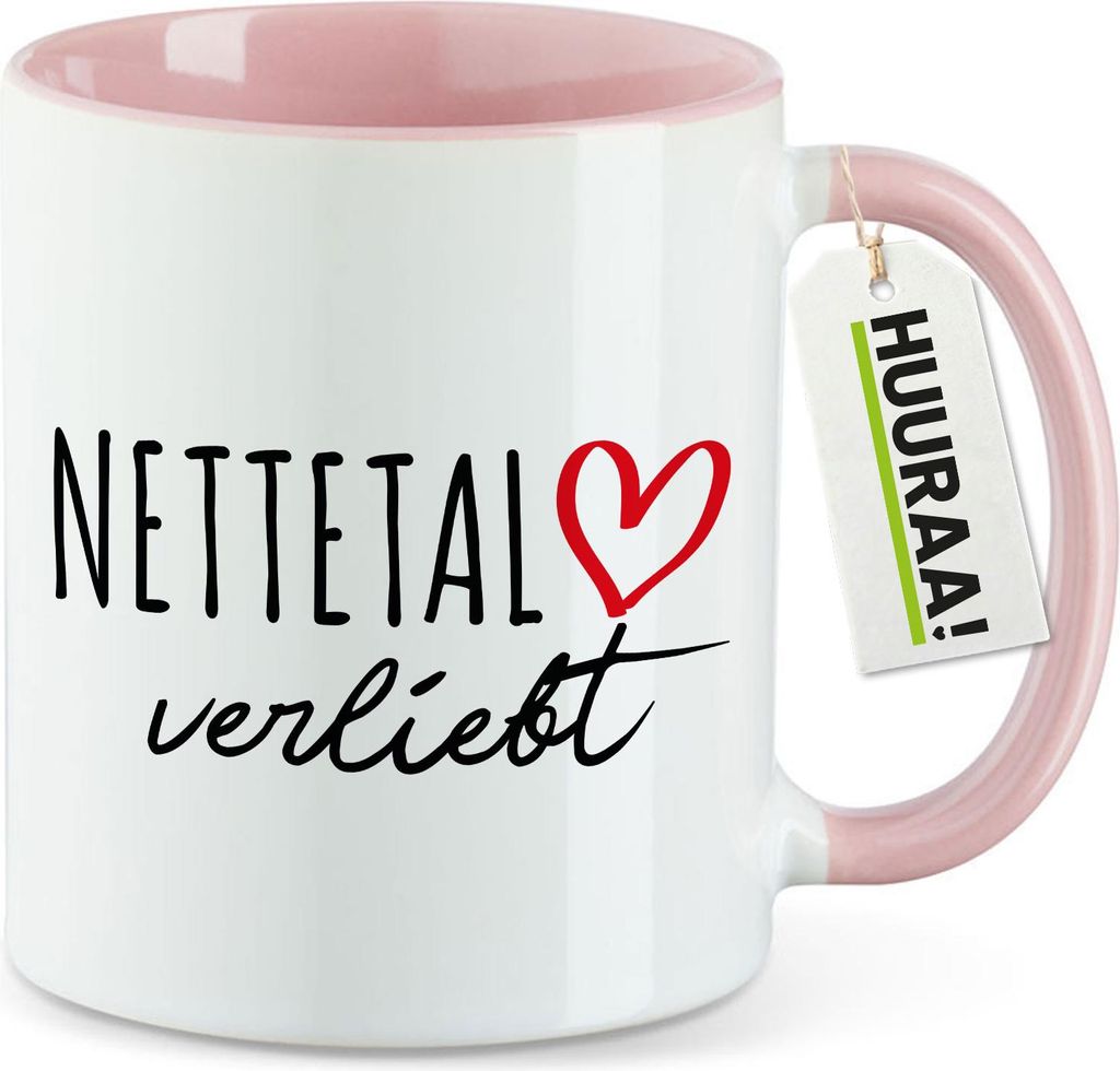 Huuraa Kaffeetasse Nettetal verliebt 330ml Rosa Keramik Kaffeebecher Geschenkidee