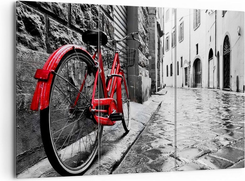 Bild auf Leinwand - Leinwandbild - Straße Fahrrad Kopfsteinpflaster Gebäude - 165x110cm - Wand Bild - Wanddeko - Leinwanddruck - Bilder - Kunstdr...