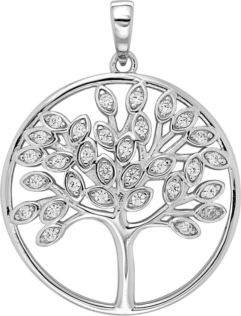 Atemberaubender 925 Sterling Silber Damen - Lebensbaum Anhänger mit Zirkonia - 30mm*23mm; TRS27519