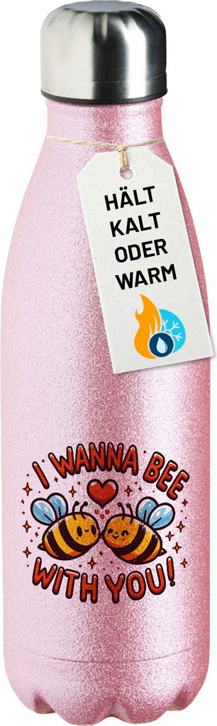 Huuraa Trinkflasche Wanna Bee with you. Bienen 500ml Pink Edelstahl Wasserflasche Trinkflasche Geschenkidee