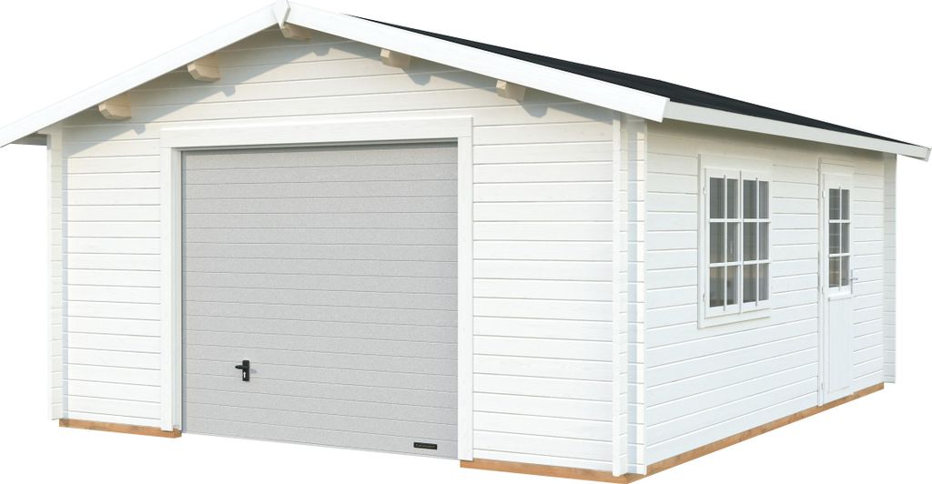 Palmako Garage Roger 23,9 m² - 44 mm - mit Sektionaltor weiß lackiert