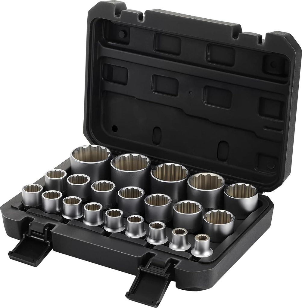 Allecto Plus - 21-teiliges Mehrzahn-Moerkast-Set für 1/2 Zoll Steckschlüssel - 8-36 mm - CR-V Stahl - Inklusive Mehrzahn-Moerset - Einsatzstück ...