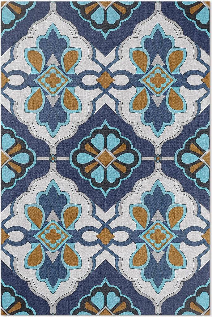 Geometrisches Muster aus bunten Vintage-Fliesen – Vinyl Fußmatte – 140x210 cm – Rutschfest, Pflegeleicht & Langlebig