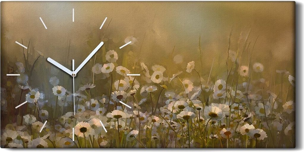 Wandbild Leinwand Bilder mit Uhr 60x30 Bild Blumig Gänseblümchen Blume Wiesen - weiße Hände