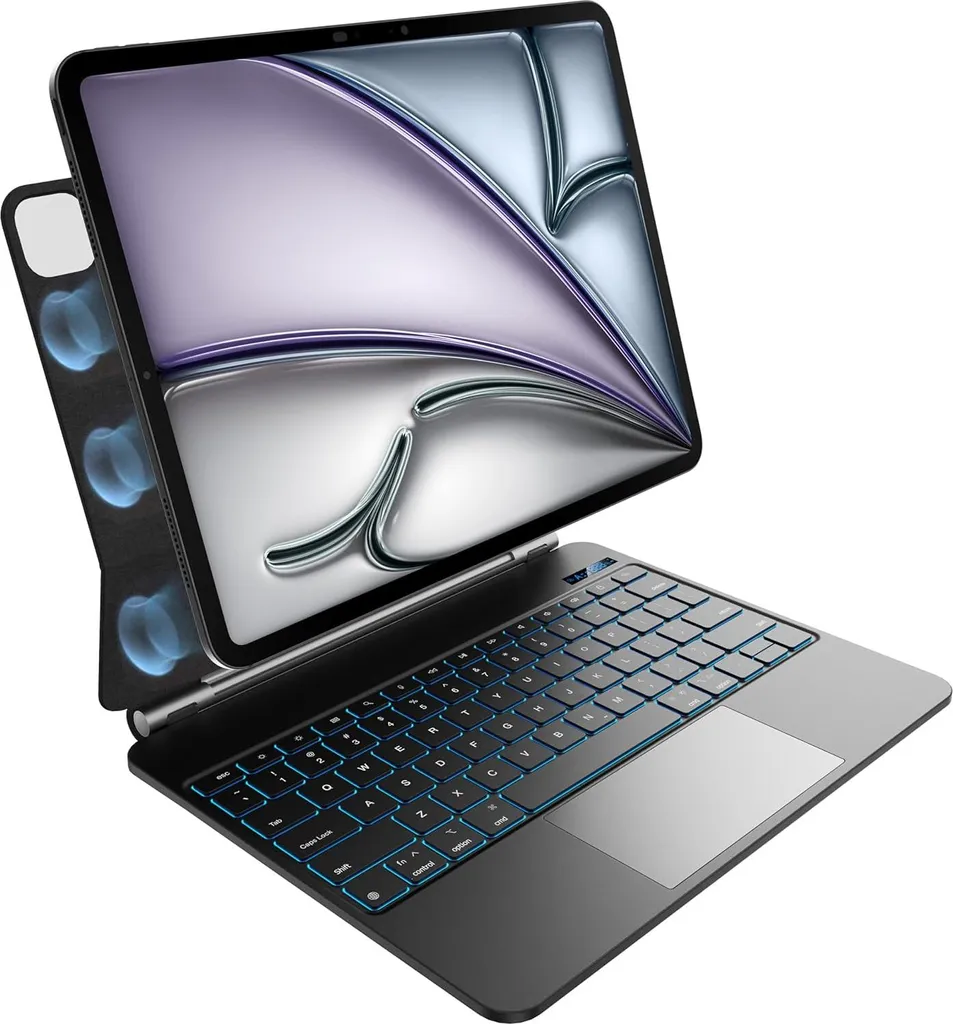 Custodia Per IPad Pro 12.9 Con Tastiera QWERTZ Rimovibile, Retroilluminazione LED A 7 Colori, Compatibile Con Modelli 2018-2022 (3ª-6ª Gen)